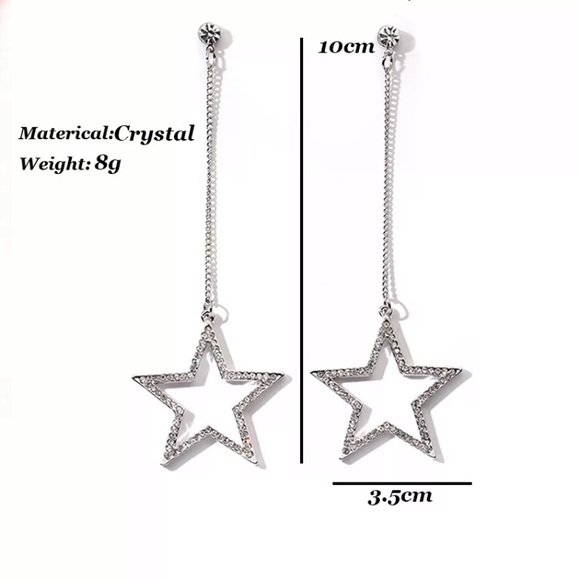 Silver Tone Long Star Earrings - Picture 3 of 5